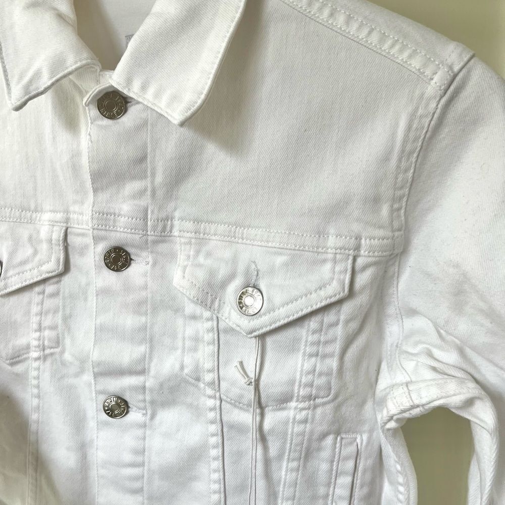 Anthropologie Edwin Evie Optic White Jean Jacket Silver Hardware NWT Small - Picture 10 of 12